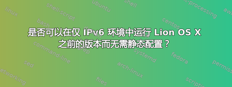 是否可以在仅 IPv6 环境中运行 Lion OS X 之前的版本而无需静态配置？