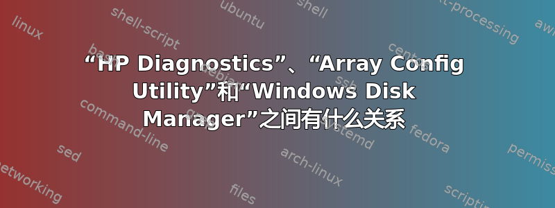 “HP Diagnostics”、“Array Config Utility”和“Windows Disk Manager”之间有什么关系