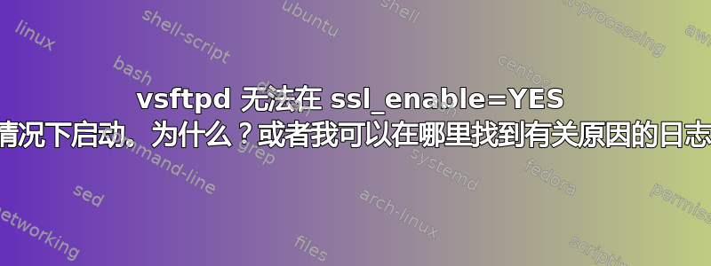 vsftpd 无法在 ssl_enable=YES 的情况下启动。为什么？或者我可以在哪里找到有关原因的日志？