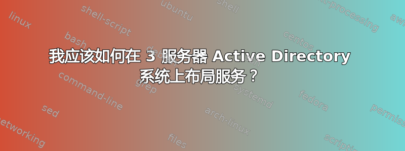 我应该如何在 3 服务器 Active Directory 系统上布局服务？