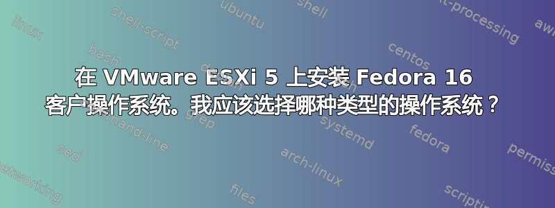 在 VMware ESXi 5 上安装 Fedora 16 客户操作系统。我应该选择哪种类型的操作系统？