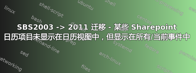 SBS2003 -> 2011 迁移 - 某些 Sharepoint 日历项目未显示在日历视图中，但显示在所有/当前事件中