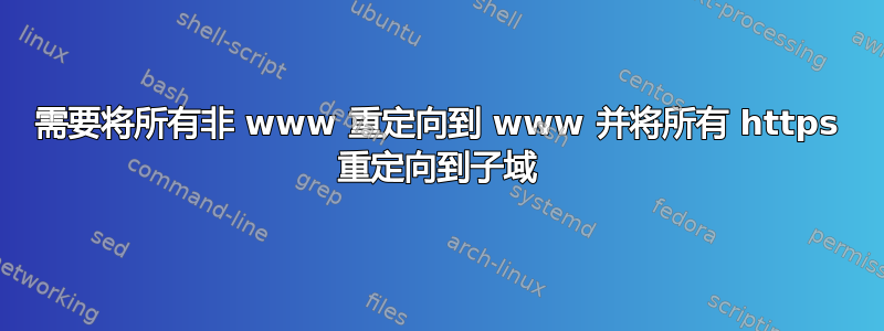 需要将所有非 www 重定向到 www 并将所有 https 重定向到子域