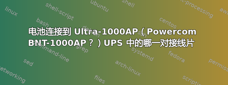 电池连接到 Ultra-1000AP（Powercom BNT-1000AP？）UPS 中的哪一对接线片 