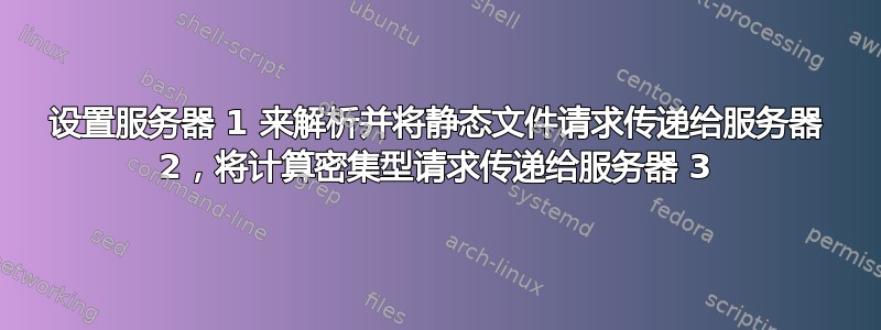 设置服务器 1 来解析并将静态文件请求传递给服务器 2，将计算密集型请求传递给服务器 3