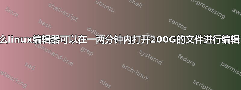 什么linux编辑器可以在一两分钟内打开200G的文件进行编辑？