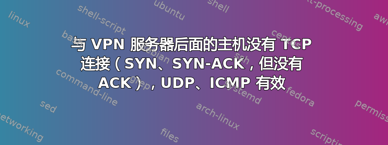 与 VPN 服务器后面的主机没有 TCP 连接（SYN、SYN-ACK，但没有 ACK），UDP、ICMP 有效