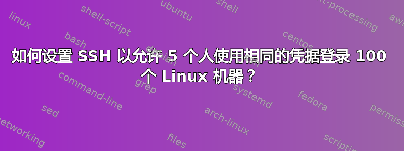 如何设置 SSH 以允许 5 个人使用相同的凭据登录 100 个 Linux 机器？