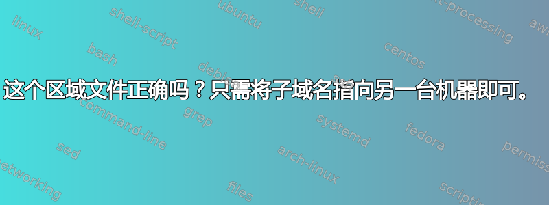 这个区域文件正确吗？只需将子域名指向另一台机器即可。