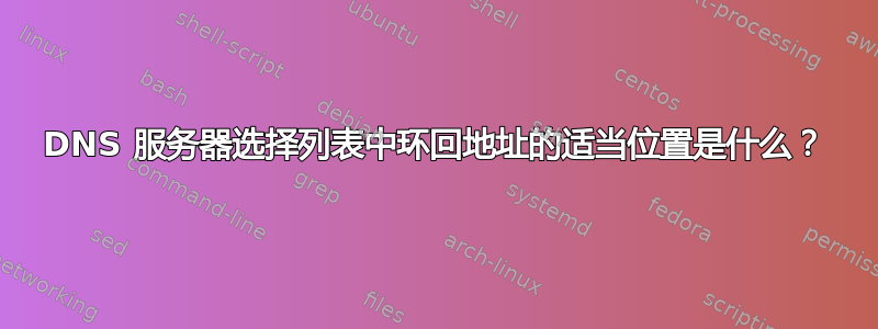 DNS 服务器选择列表中环回地址的适当位置是什么？