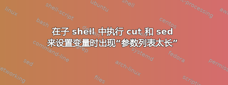 在子 shell 中执行 cut 和 sed 来设置变量时出现“参数列表太长”