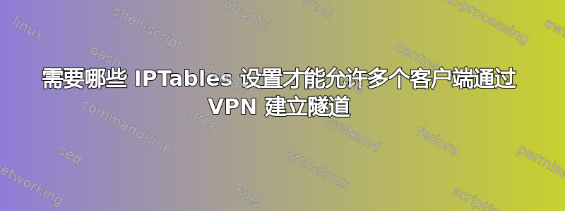 需要哪些 IPTables 设置才能允许多个客户端通过 VPN 建立隧道