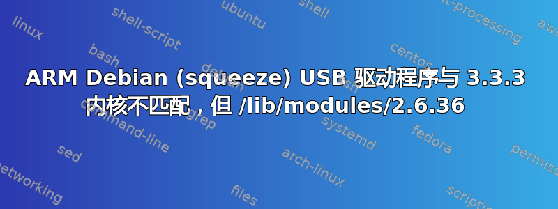 ARM Debian (squeeze) USB 驱动程序与 3.3.3 内核不匹配，但 /lib/modules/2.6.36