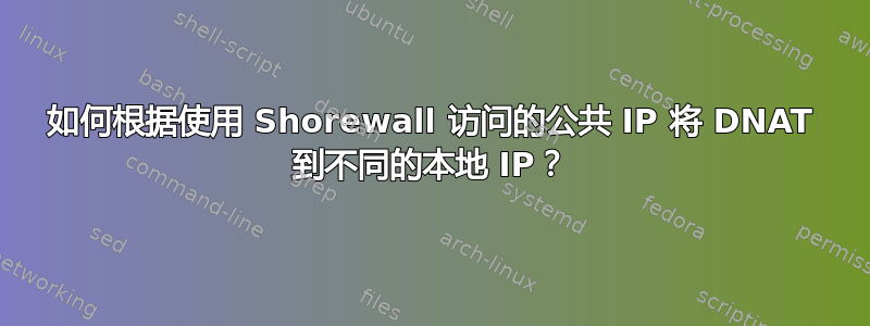 如何根据使用 Shorewall 访问的公共 IP 将 DNAT 到不同的本地 IP？