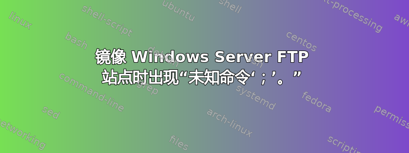 镜像 Windows Server FTP 站点时出现“未知命令‘；’。”