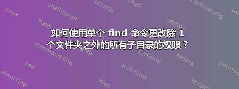 如何使用单个 find 命令更改除 1 个文件夹之外的所有子目录的权限？