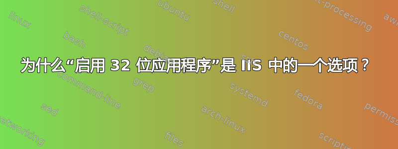 为什么“启用 32 位应用程序”是 IIS 中的一个选项？