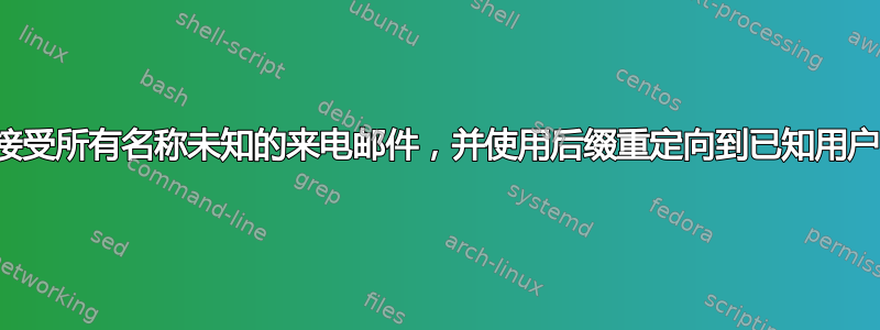 接受所有名称未知的来电邮件，并使用后缀重定向到已知用户