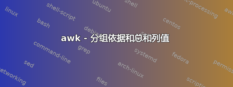 awk - 分组依据和总和列值