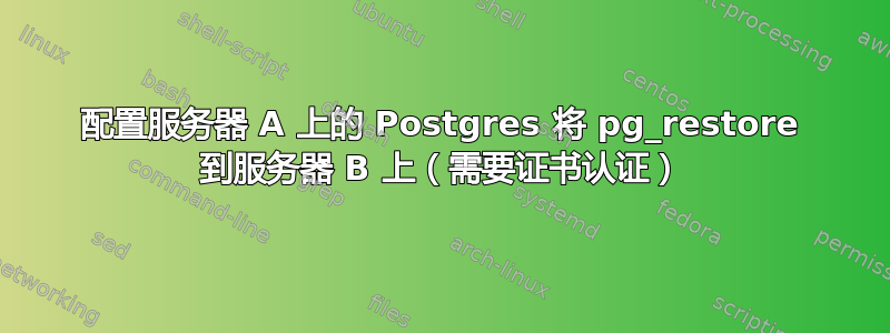 配置服务器 A 上的 Postgres 将 pg_restore 到服务器 B 上（需要证书认证）