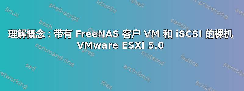 理解概念：带有 FreeNAS 客户 VM 和 iSCSI 的裸机 VMware ESXi 5.0