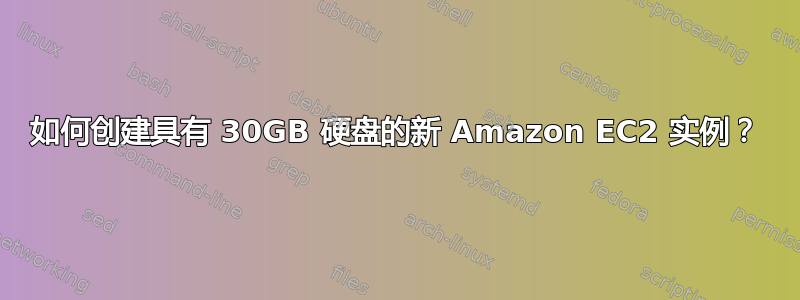 如何创建具有 30GB 硬盘的新 Amazon EC2 实例？