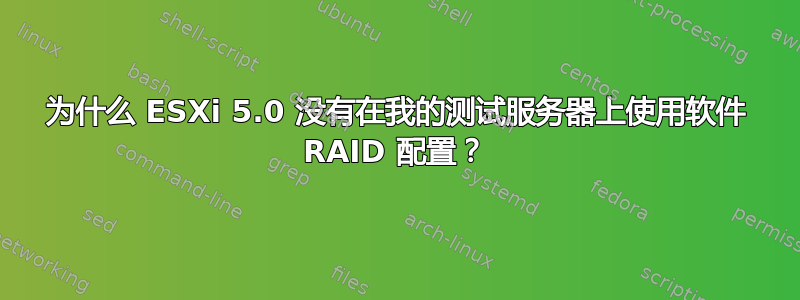 为什么 ESXi 5.0 没有在我的测试服务器上使用软件 RAID 配置？