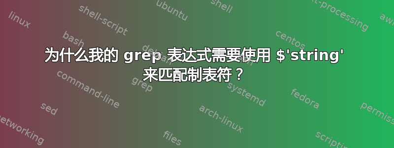 为什么我的 grep 表达式需要使用 $'string' 来匹配制表符？