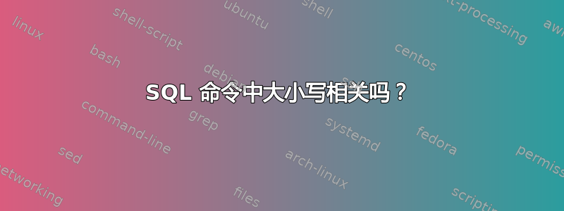 SQL 命令中大小写相关吗？