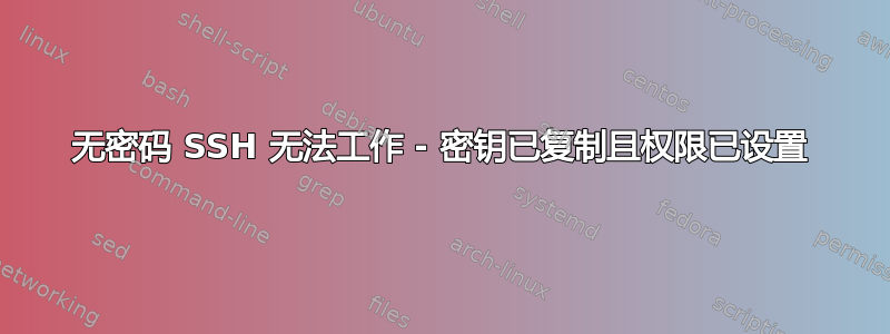 无密码 SSH 无法工作 - 密钥已复制且权限已设置