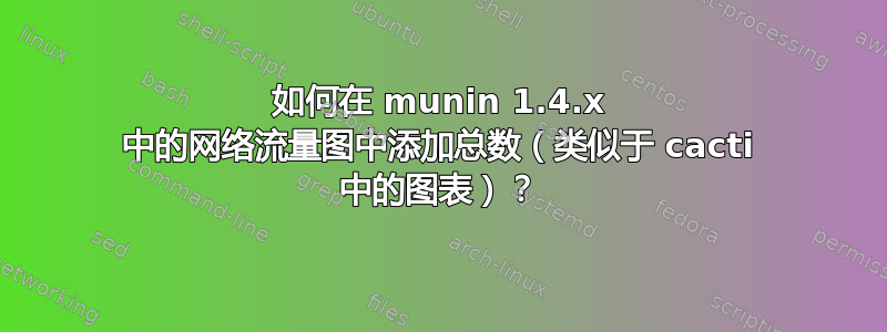 如何在 munin 1.4.x 中的网络流量图中添加总数（类似于 cacti 中的图表）？