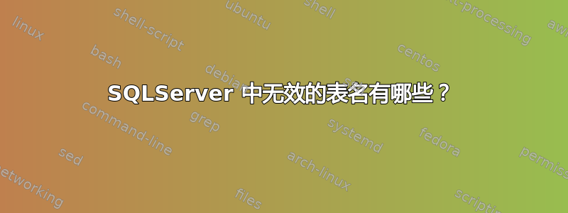 SQLServer 中无效的表名有哪些？