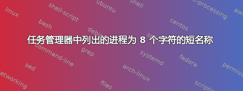 任务管理器中列出的进程为 8 个字符的短名称