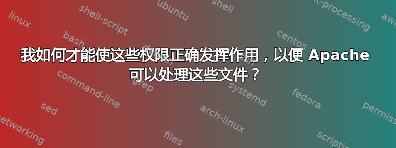 我如何才能使这些权限正确发挥作用，以便 Apache 可以处理这些文件？