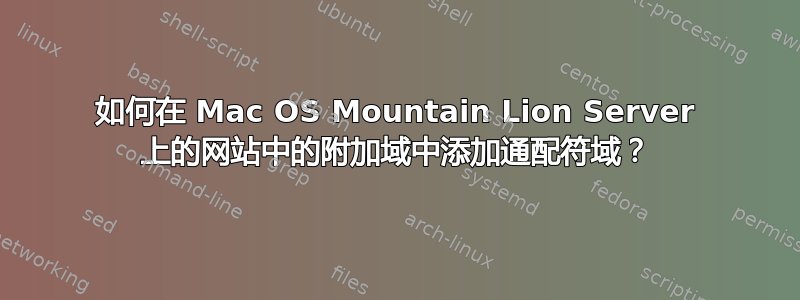 如何在 Mac OS Mountain Lion Server 上的网站中的附加域中添加通配符域？