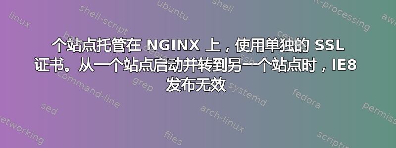 2 个站点托管在 NGINX 上，使用单独的 SSL 证书。从一个站点启动并转到另一个站点时，IE8 发布无效