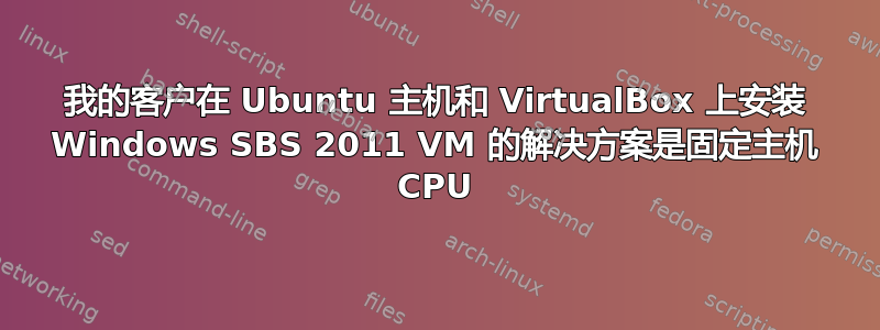 我的客户在 Ubuntu 主机和 VirtualBox 上安装 Windows SBS 2011 VM 的解决方案是固定主机 CPU