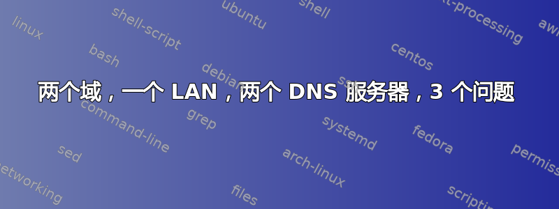 两个域，一个 LAN，两个 DNS 服务器，3 个问题