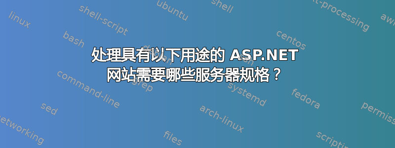 处理具有以下用途的 ASP.NET 网站需要哪些服务器规格？