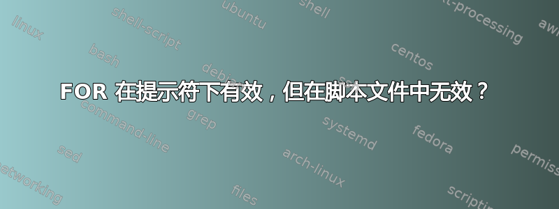 FOR 在提示符下有效，但在脚本文件中无效？