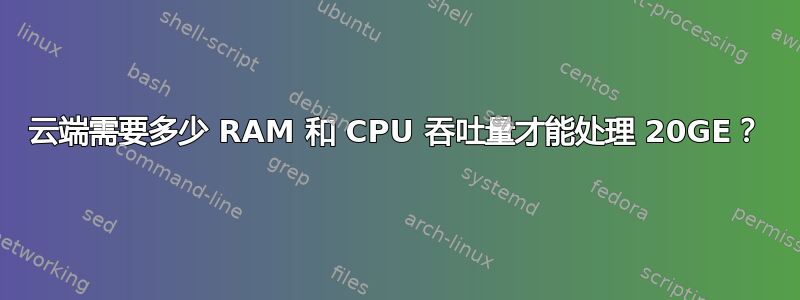 云端需要多少 RAM 和 CPU 吞吐量才能处理 20GE？