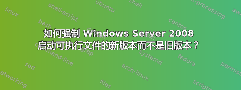 如何强制 Windows Server 2008 启动可执行文件的新版本而不是旧版本？