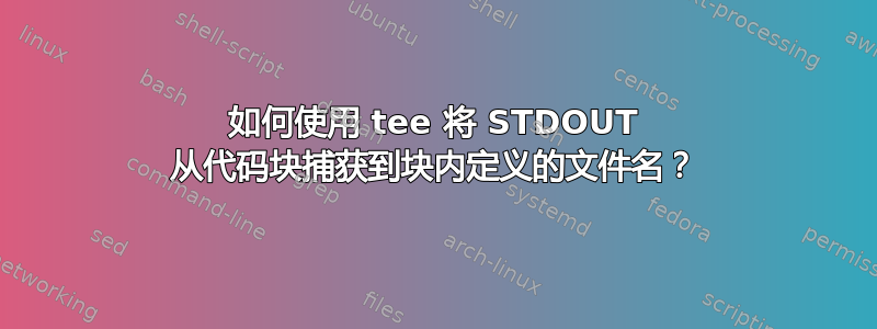 如何使用 tee 将 STDOUT 从代码块捕获到块内定义的文件名？