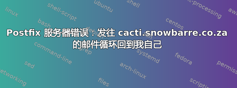 Postfix 服务器错误：发往 cacti.snowbarre.co.za 的邮件循环回到我自己