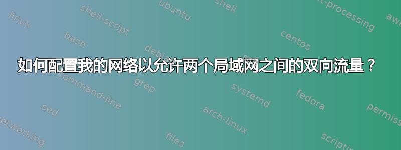 如何配置我的网络以允许两个局域网之间的双向流量？