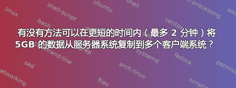 有没有方法可以在更短的时间内（最多 2 分钟）将 5GB 的数据从服务器系统复制到多个客户端系统？ 