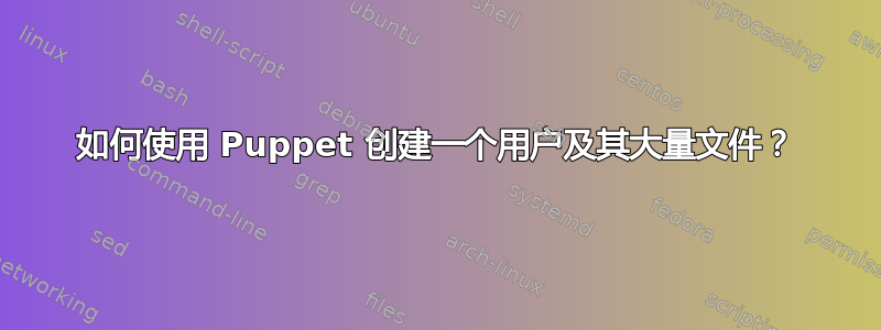 如何使用 Puppet 创建一个用户及其大量文件？