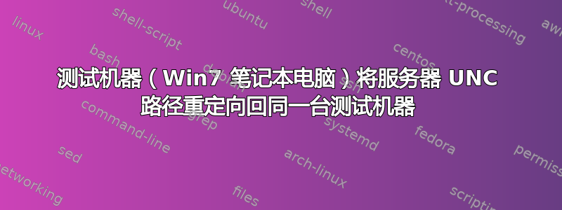 测试机器（Win7 笔记本电脑）将服务器 UNC 路径重定向回同一台测试机器