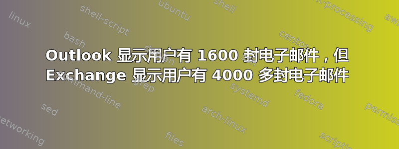 Outlook 显示用户有 1600 封电子邮件，但 Exchange 显示用户有 4000 多封电子邮件