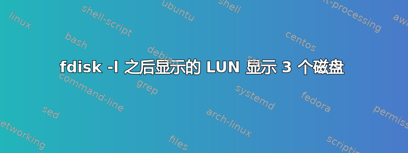 fdisk -l 之后显示的 LUN 显示 3 个磁盘